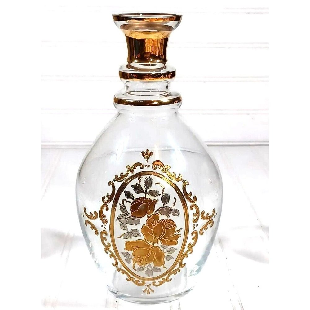 Antique Gold Rose Opaline Bohemian Art Glass Cordial Decanter & 4 Liqu… - Picture 8 of 9